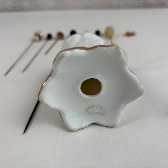 Antique Noritake Nippon Hat Pin Holder plus 7 Hat Pins - Picture 10 of 12